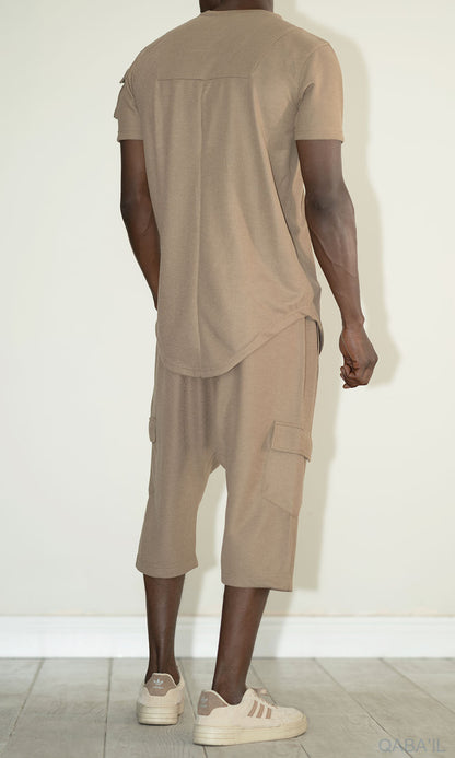 QL IGO Relaxed Cargo Shorts and T-Shirt Set in Taupe
