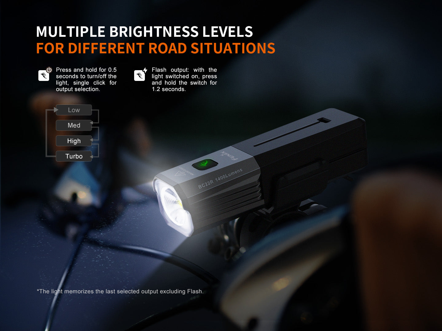 Luz de carretera de alto rendimiento Fenix BC22R — 1400 lúmenes, 41 horas de autonomía