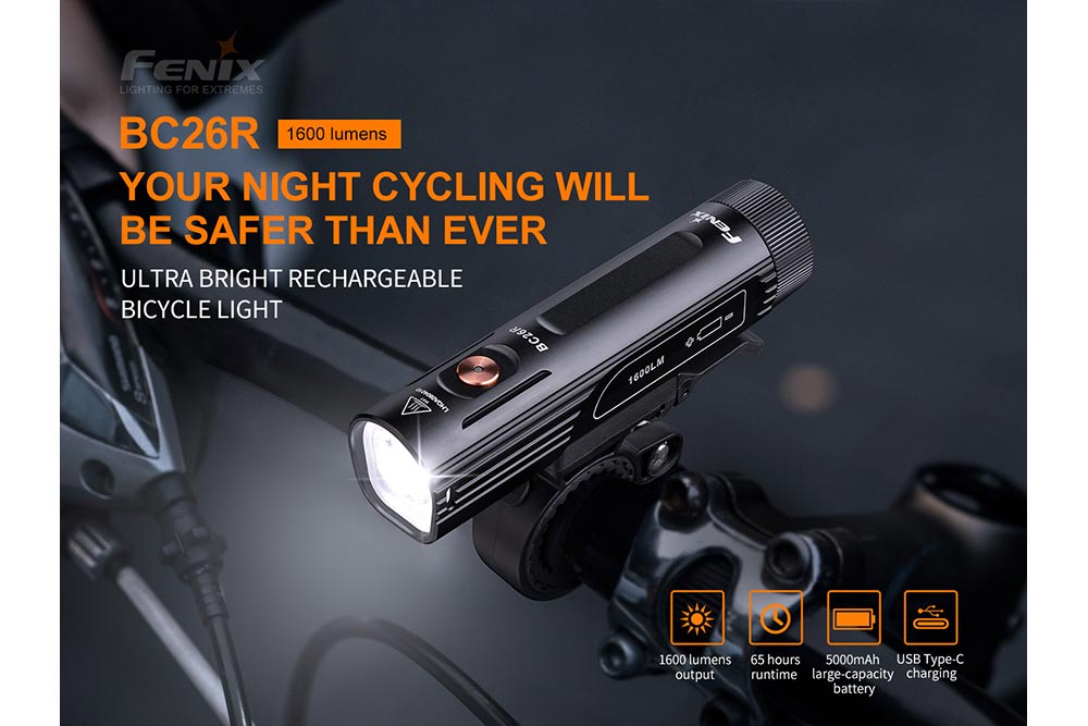 Fenix BC26R LED Bike Light — 1600 Lumens, IP68, 65-Hour Runtime