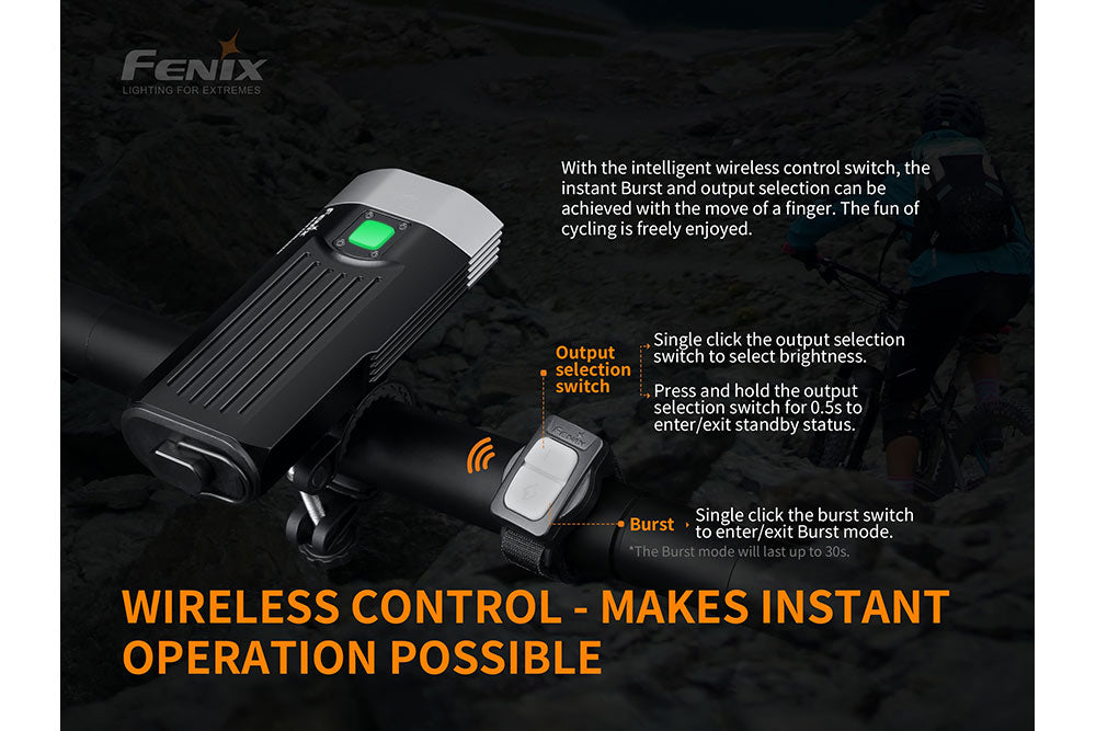 Linterna LED para bicicleta Fenix BC30 V2 de doble haz — 2200 lúmenes, haz de 186 metros