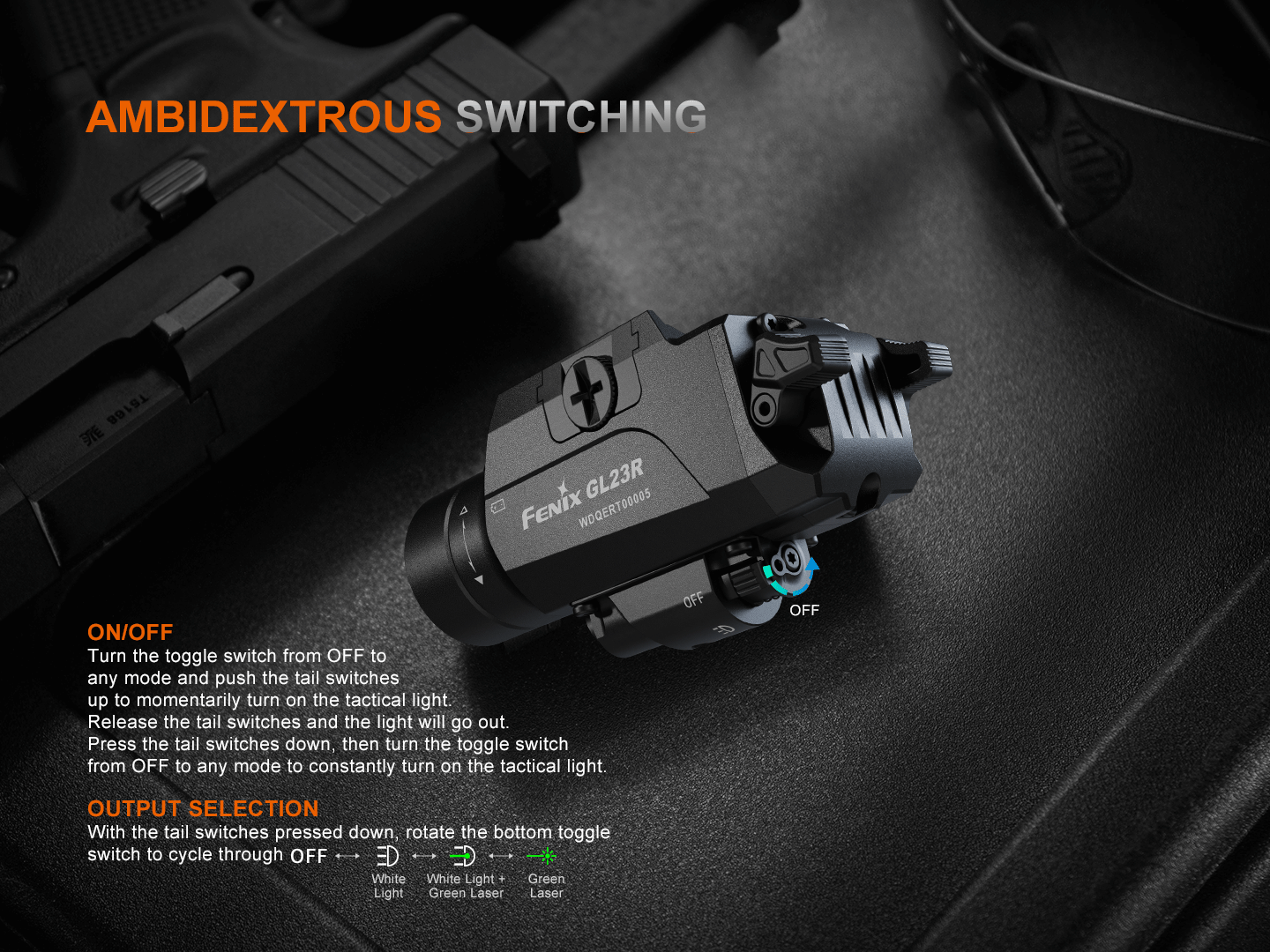 Fenix GL23R Pistol-Mounted Tactical Light with Green Laser — 1200 Lumens
