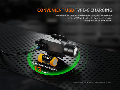 Fenix GL23R Pistol-Mounted Tactical Light with Green Laser — 1200 Lumens