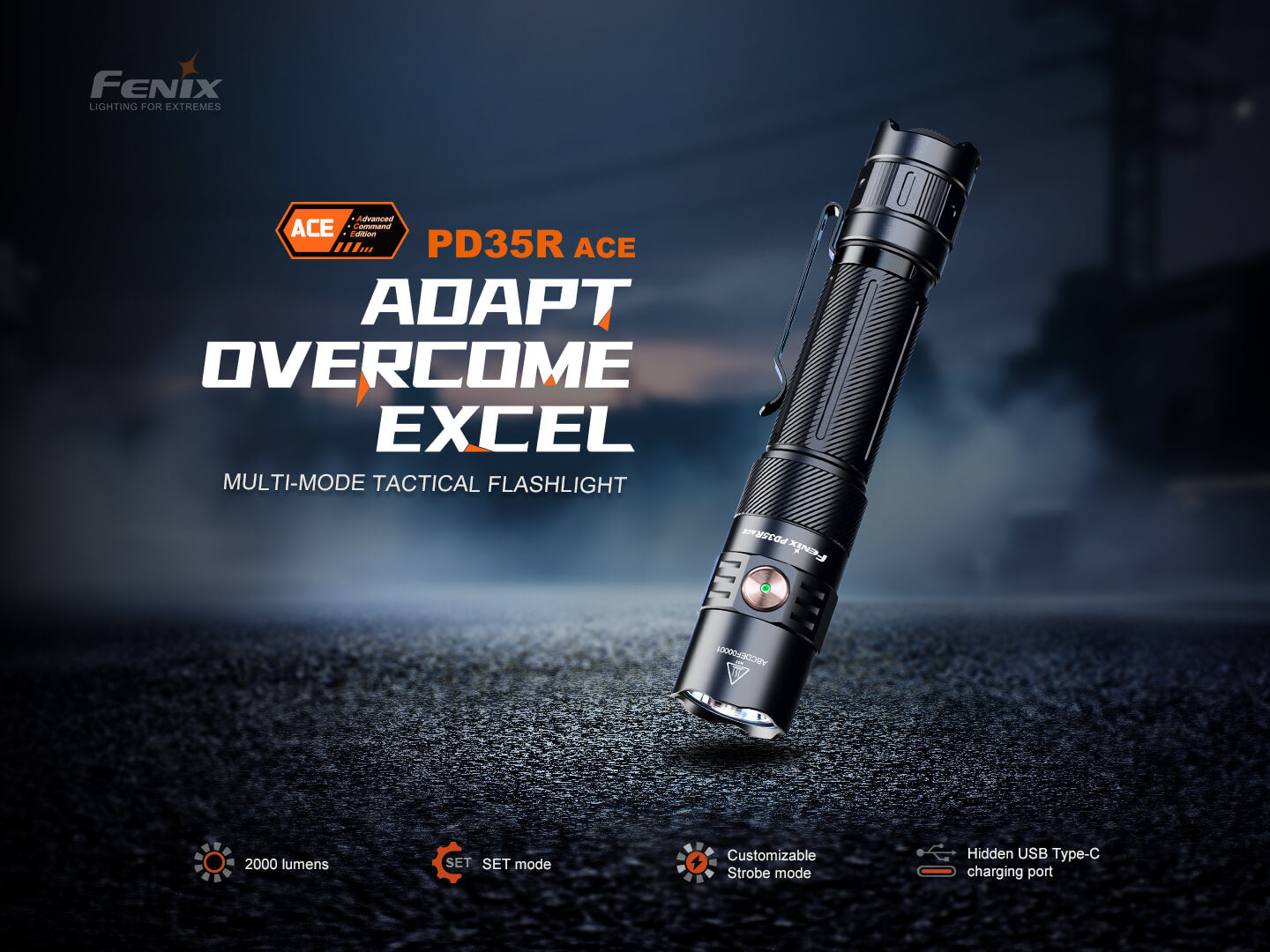 Fenix PD35R ACE Multi-Mode Tactical Flashlight — 2000 Lumens, 1000+ ft Beam