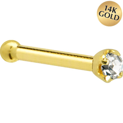 Solid 14K Yellow Gold 1.5mm Genuine Diamond Nose Ring