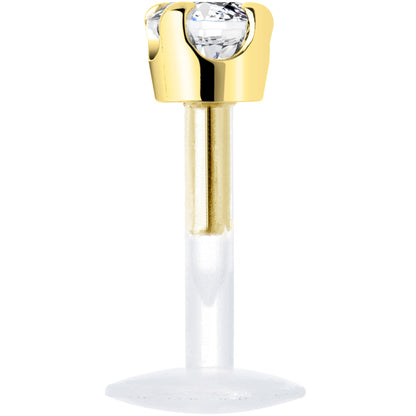 16G 1/4 Solid 14K Yellow Gold 3mm Clear Cubic Zirconia Bioplast Tragus Earring Stud