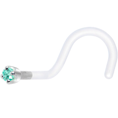 18G 1/4 White Gold 1.5mm Mint Green Cubic Zirconia Bioplast Nose Ring