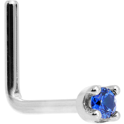 Solid 18K White Gold 1.5mm Genuine Blue Sapphire Nose Ring