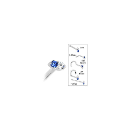 14k White Gold 1.5mm Genuine Blue Sapphire Diamond Marquise Nose Ring