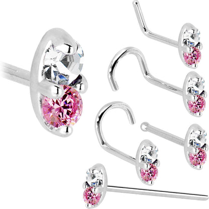 14k White Gold 1.5mm Genuine Pink Sapphire Diamond Marquise Nose Ring