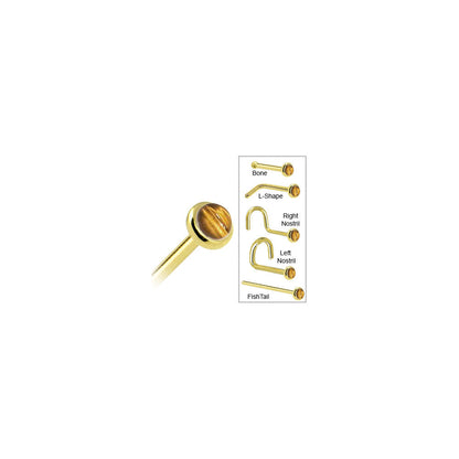 Solid 14K Yellow Gold 2mm Tiger Eye Nose Ring