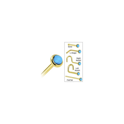 Solid 14K Yellow Gold 2mm Turquoise Nose Ring
