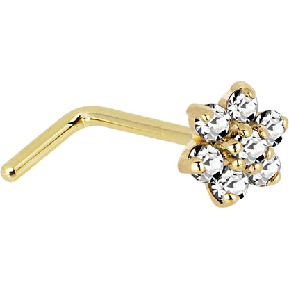 Solid 14K Yellow Gold Clear Cubic Zirconia Flower Nose Ring