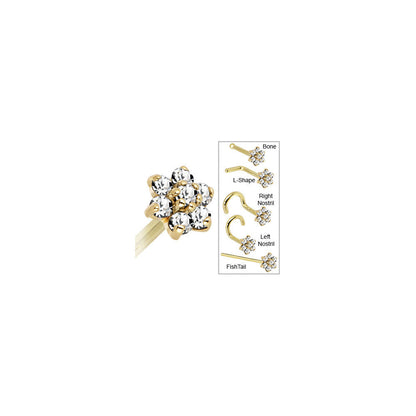 Solid 14K Yellow Gold Clear Cubic Zirconia Flower Nose Ring