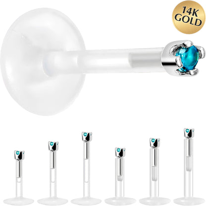 Solid 14K White Gold December 1.5mm CZ Bioplast Push in Labret Monroe