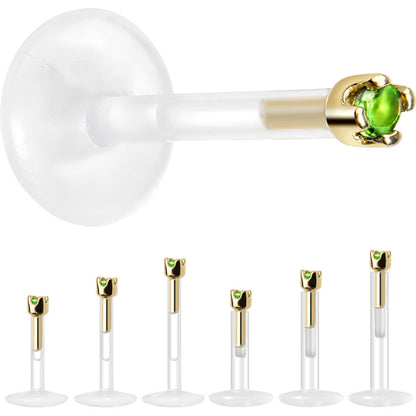 Solid 14K Yellow Gold May 1.5mm CZ Bioplast Push in Labret Monroe