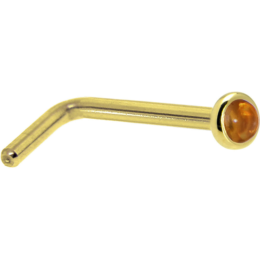 Solid 14K Yellow Gold  2mm Genuine Citrine Saffron Nose Ring
