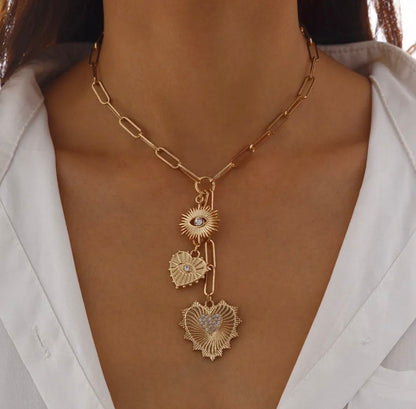 Radiant Spiked Heart Evil Eye Dangler Necklace - Love