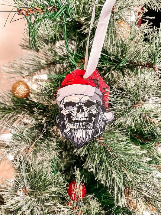 Wood Holiday Skeleton Claus Christmas Ornament