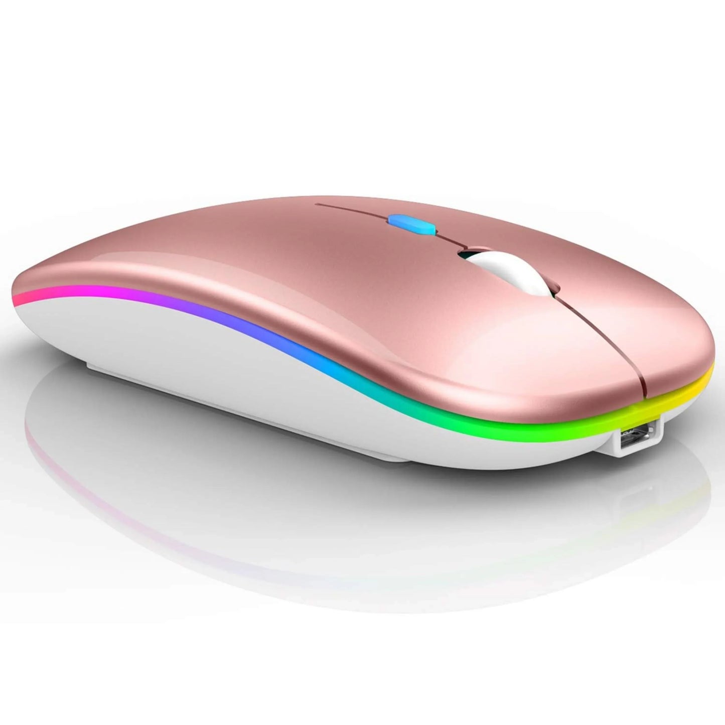 Ratón RGB Inalámbrico — Silencioso, Recargable, Bluetooth y 2.4G, LED de 7 Colores
