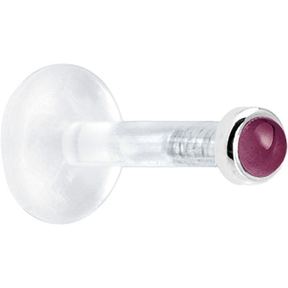 Solid 14K White Gold 2mm Genuine Rhodolite Garnet Bioplast Push in Labret