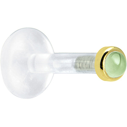 Solid 14K Yellow Gold 2mm Genuine Peridot Bioplast Push in Labret