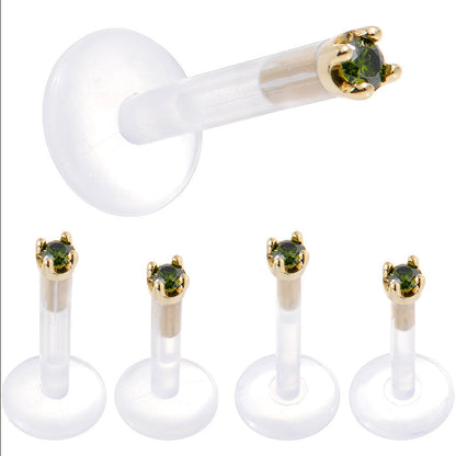 Solid 14K Yellow Gold 1.5mm Genuine Green Diamond Bioplast Push in Monroe