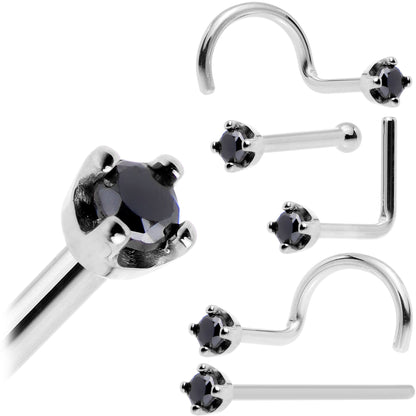 Solid 14K White Gold 1.5mm Genuine Black Diamond Nose Ring