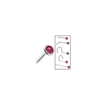 Solid 14K White Gold 2mm Genuine Raspberry Rhodolite Garnet Nose Ring