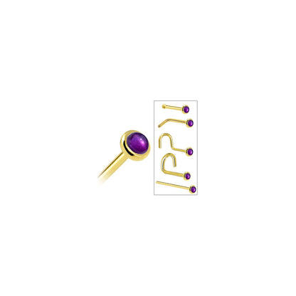 Solid 14K Yellow Gold 2mm Genuine Amethyst Nose Ring