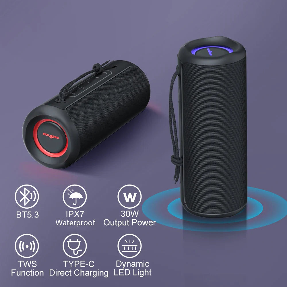 Wisetiger P3 Portable Bluetooth Speaker — 30W, IPX7, 20-Hour Battery