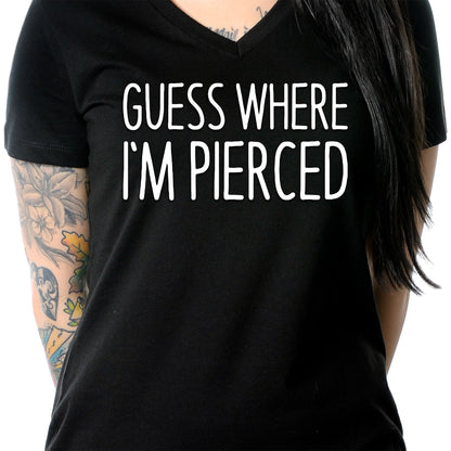 Guess Where I'm Pierced Black Tapered V-Neck Tee Shirt