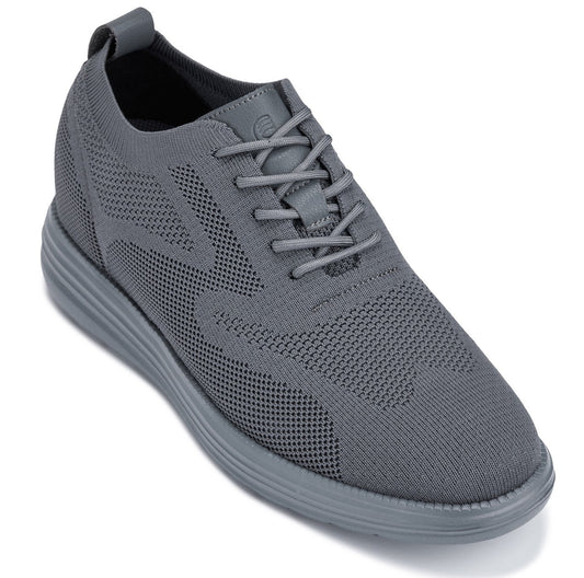 CALTO - X2641 - 2.8 Inches Taller (Iron/Dark Grey Sole) - Lace Up Casual Walker - Lightweight