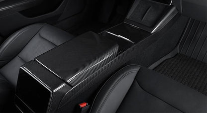 Real Dry Carbon Fiber Center Console Combo Side Panel & Charging Pad Overlay for Model 3 Highland & New Model Y