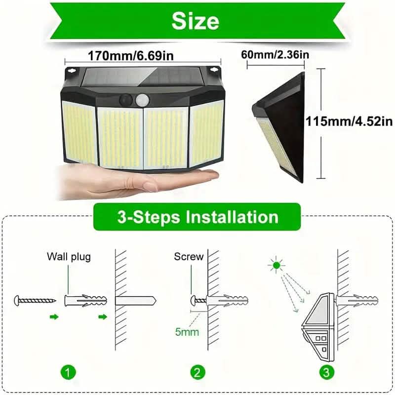 Solar Lights Outdoor 576 LED with Lights Reflector and 3 Lighting Modes