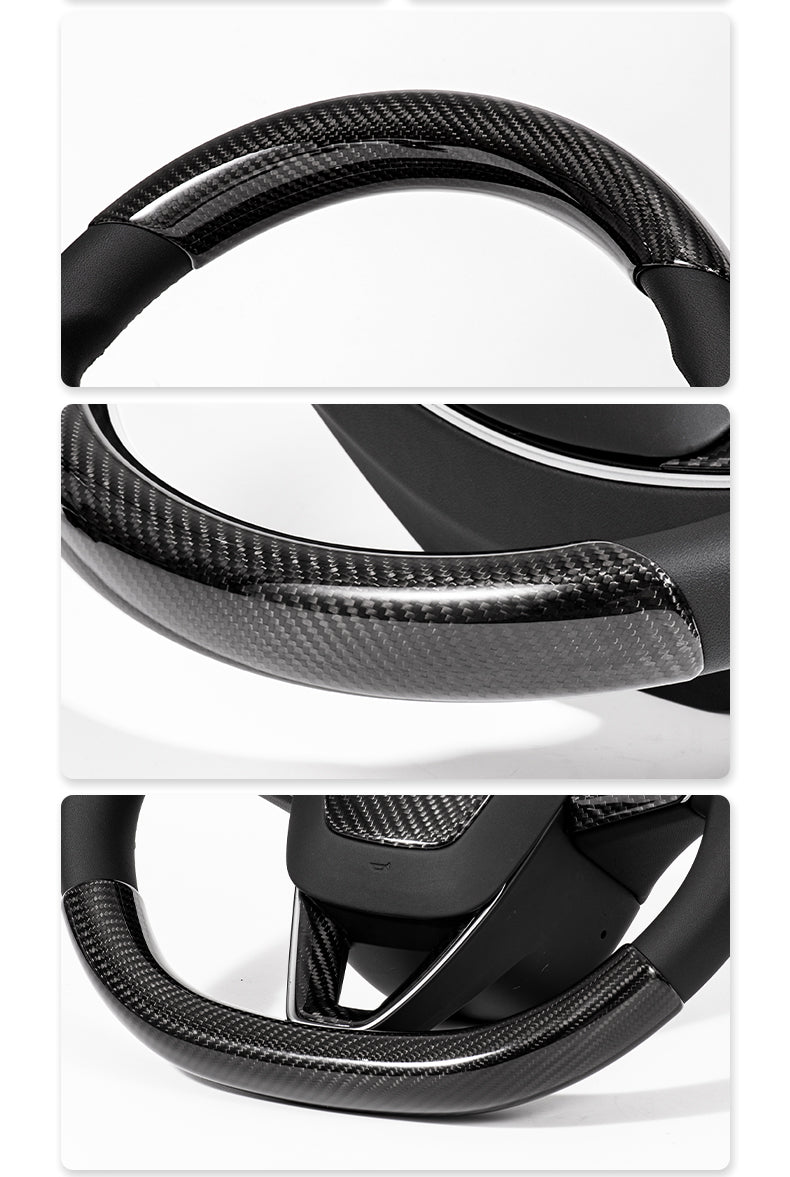Steering Wheel Trim Covers for Model Y Juniper / Model 3 Highland | Real Dry Carbon Fiber