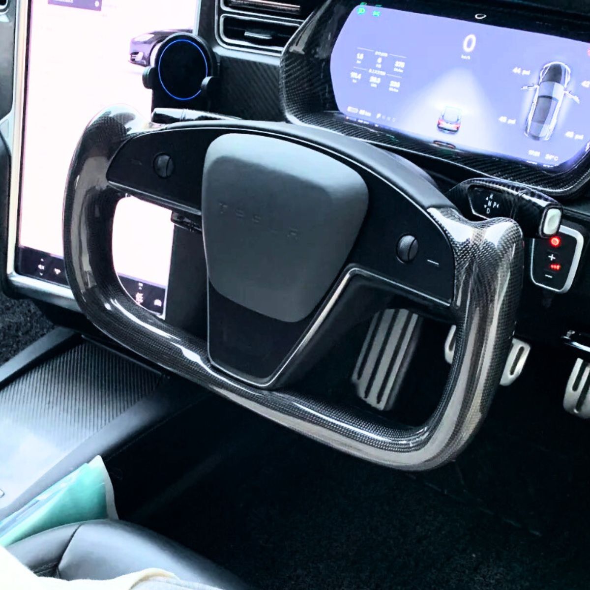 TESERY Touch Horn Carbon Fiber Yoke Plaid Steering Wheel Upgrade for Tesla Model S / X 2021-2023