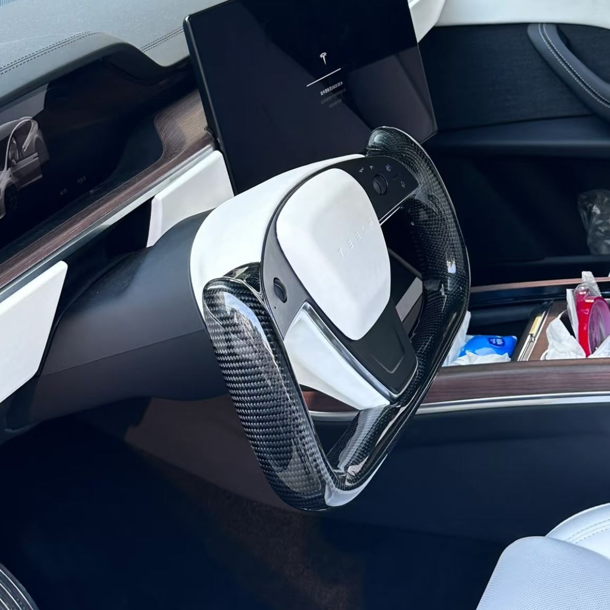 TESERY Touch Horn Carbon Fiber Yoke Plaid Steering Wheel Upgrade for Tesla Model S / X 2021-2023