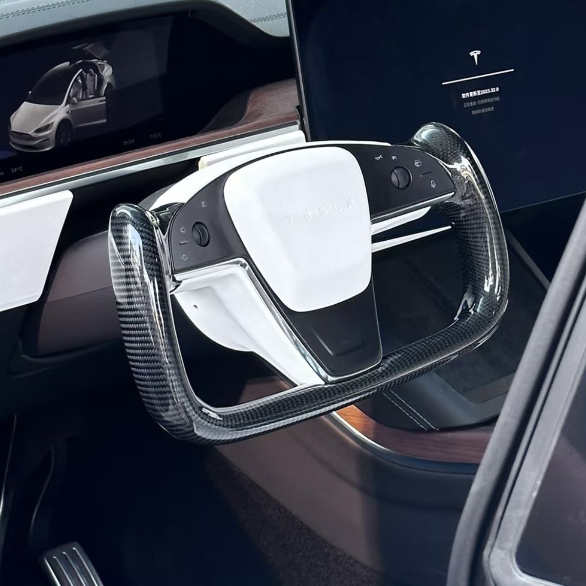 TESERY Touch Horn Carbon Fiber Yoke Plaid Steering Wheel Upgrade for Tesla Model S / X 2021-2023