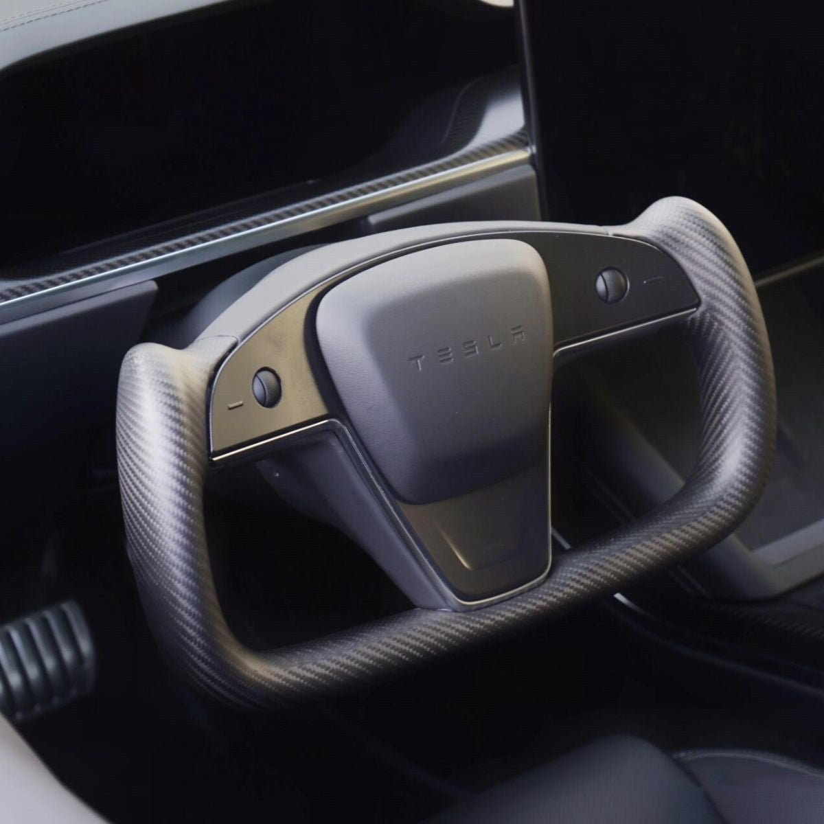 TESERY Touch Horn Carbon Fiber Yoke Plaid Steering Wheel Upgrade for Tesla Model S / X 2021-2023