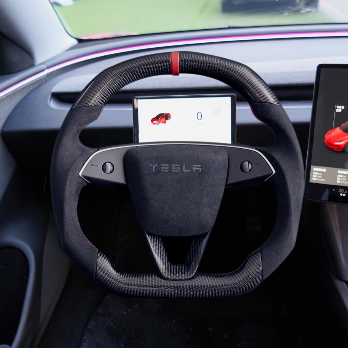 TESERY Alcantara Carbon Fiber Steering Wheel for Model 3 Highland / Model Y Juniper