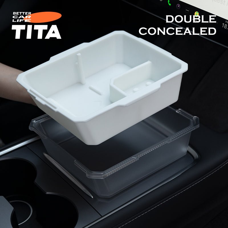 TITA Center Console Storage Box for Model 3/Y | Drawer Design | Food-Grade Silicone | 3 Colors
