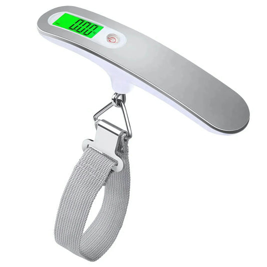 Báscula digital de equipaje — 50kg/110lbs, LCD retroiluminada, apagado automático