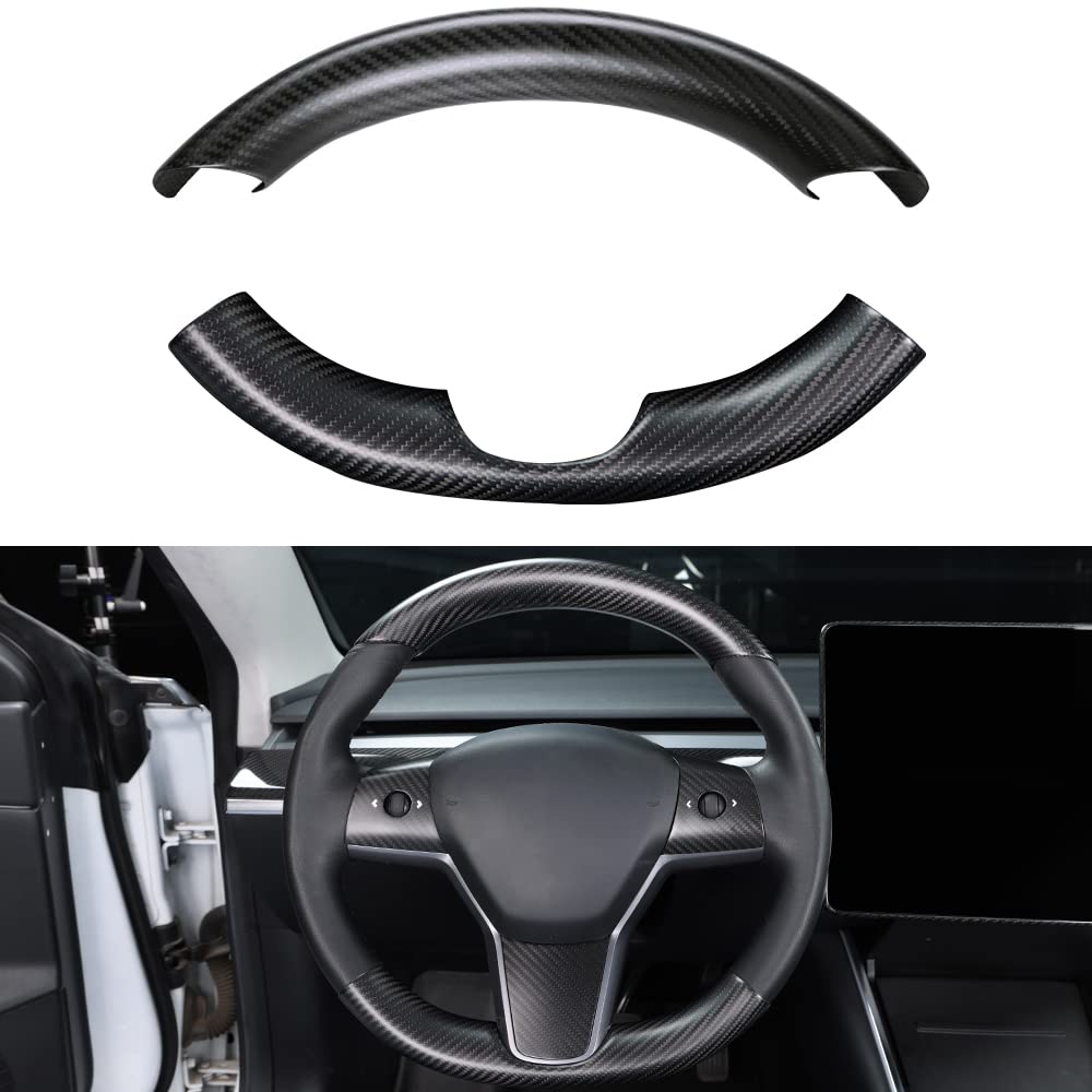Upper / Lower Cover Steering Wheel Accessories for Tesla Model 3 / Y  -  Carbon Fiber Interior Mods