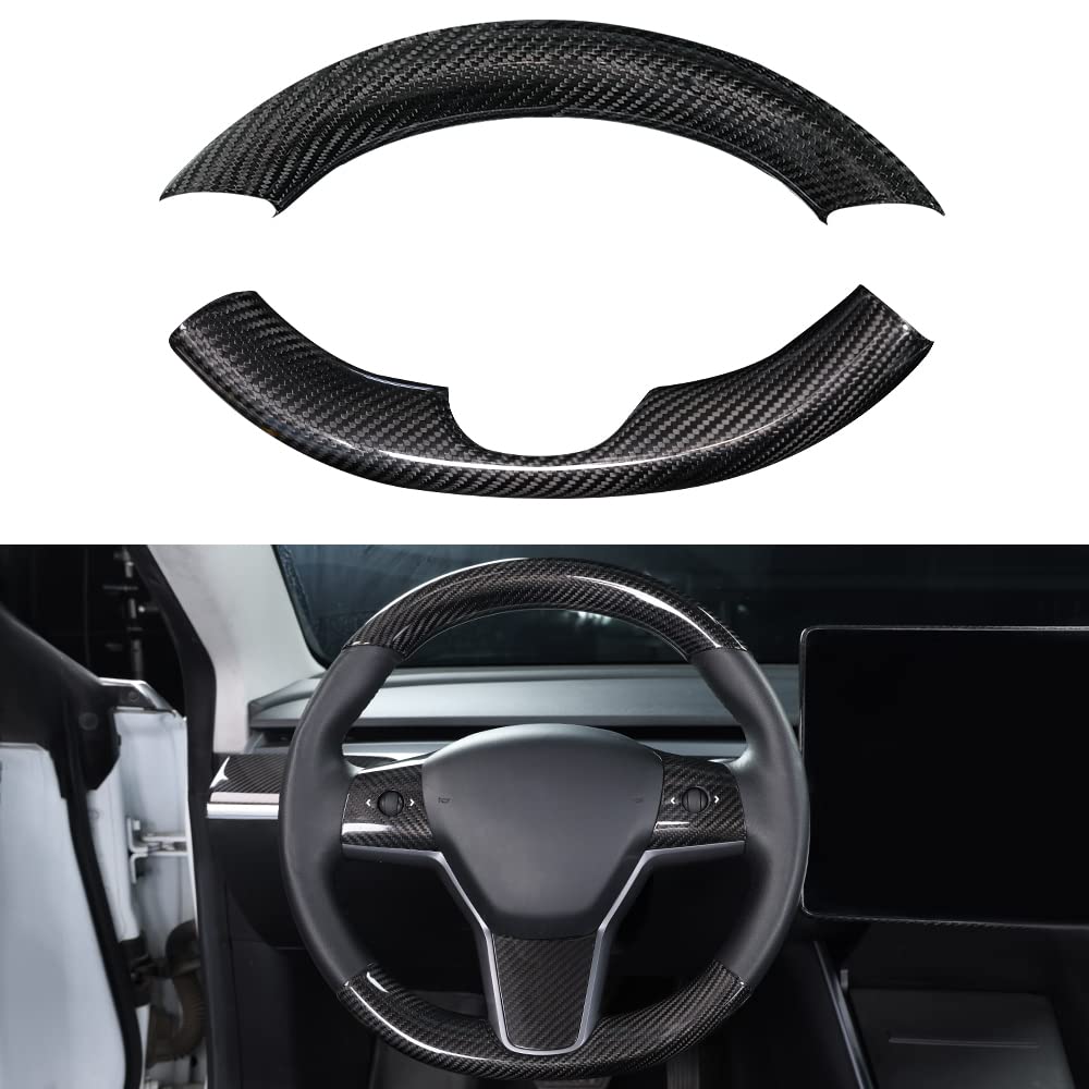 Upper / Lower Cover Steering Wheel Accessories for Tesla Model 3 / Y  -  Carbon Fiber Interior Mods
